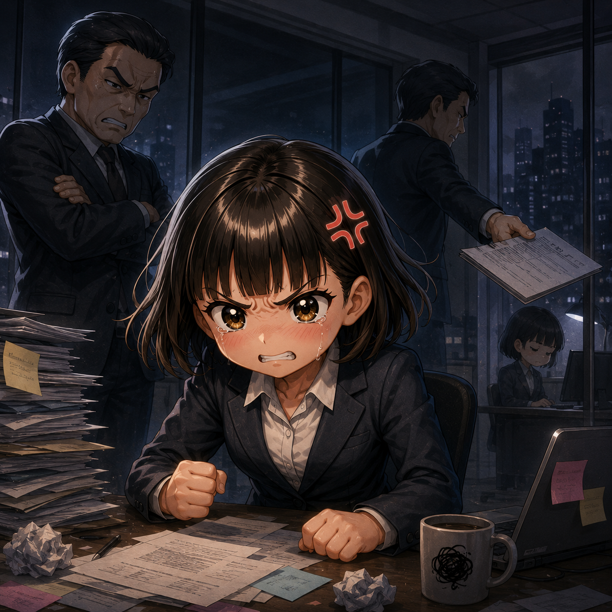 上司に振り回されて怒りを抱えるイラスト
